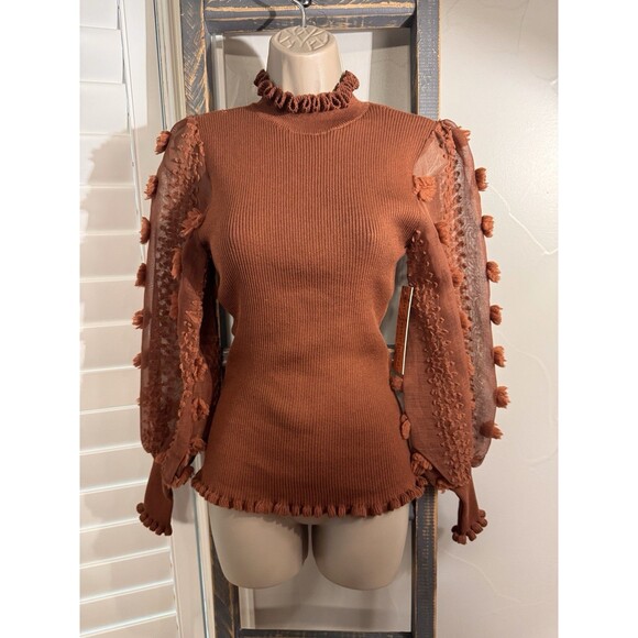 Almost Famous puff gauze sleeve sweater Mock Turtleneck M Bronze - Picture 12 of 12
